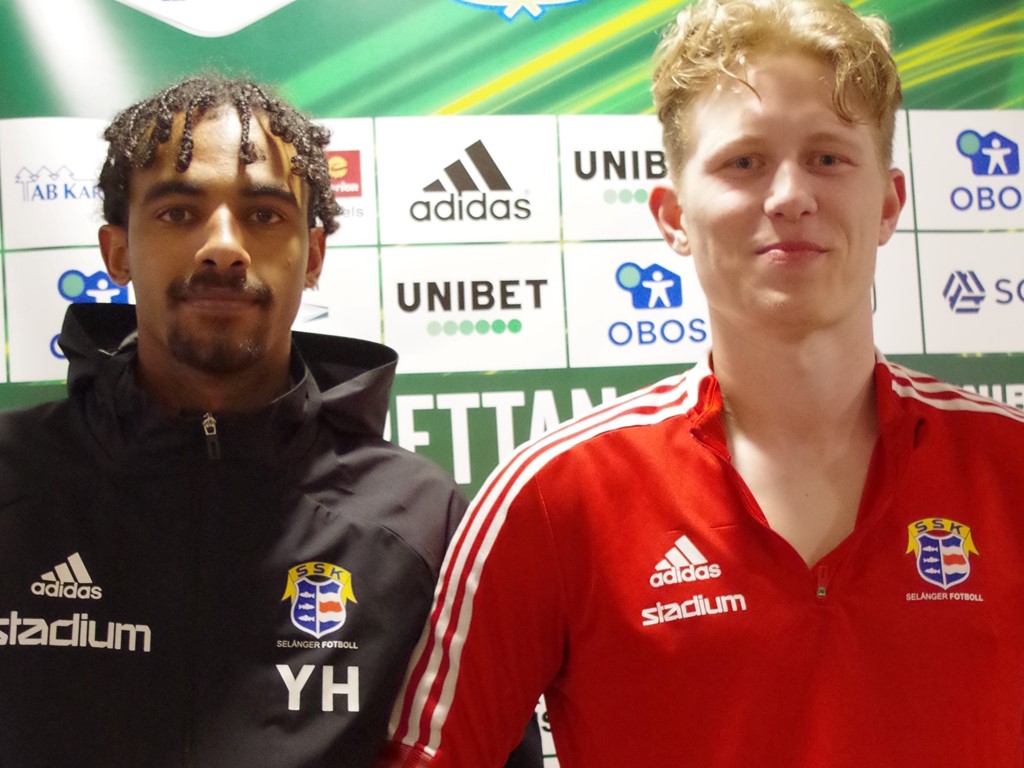 Selångers målskyttar i premiären, Senay Haile Gaim (0-2) och Pontus Lundqvist (0-1). Foto: Pia Skogman, Lokalfotbollen.nu.