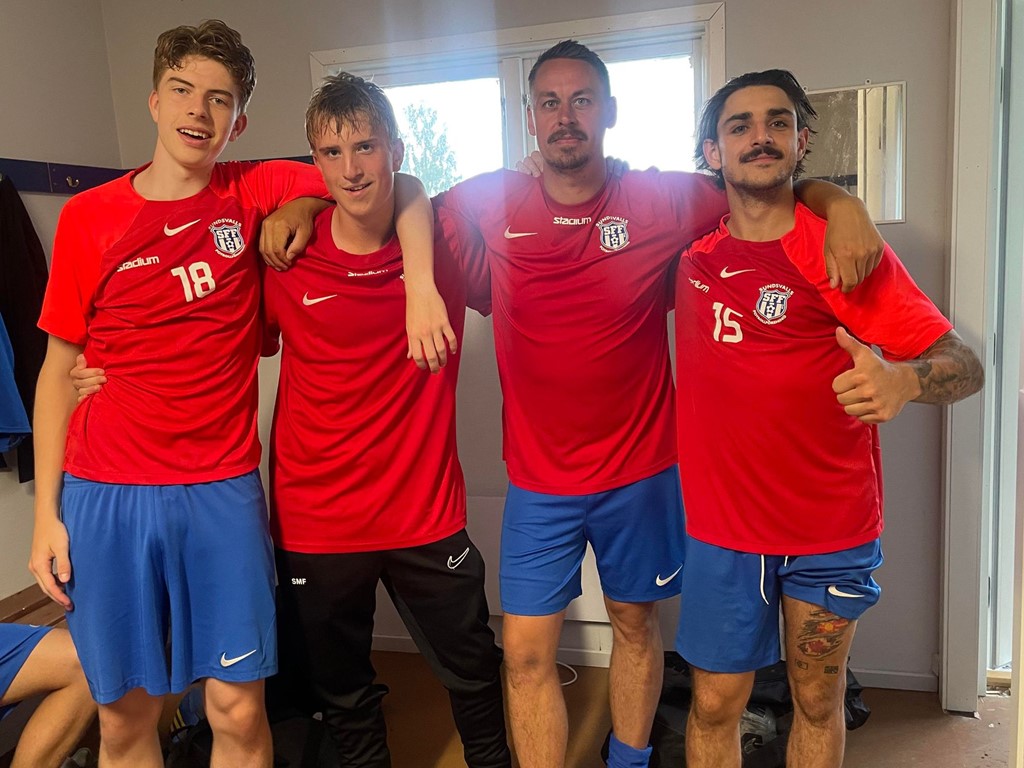 Sundsvalls FF:s målgörare mot Hassel, fr v. Albin Målargård . Sixten Mähler , Johan Hallström (plus tre ass.) och Mateo Cabral. Foto: Alex Medina.