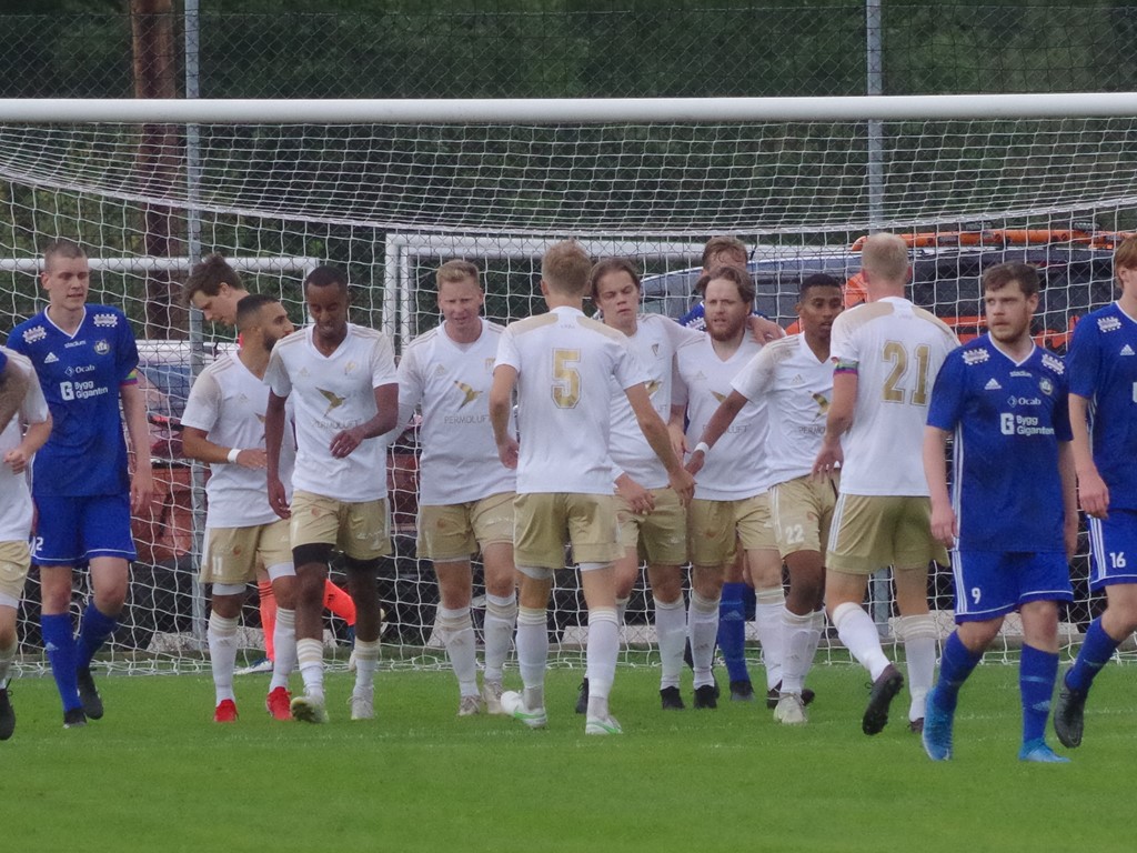 Lucksta jublar efter Robin Nordins 1-0-mål mot Matfors i El Fantastico. Kan det även bli jubel för serieseger den 20 november?. Foto: Pia Skogman, Lokalfotbollen.nu.